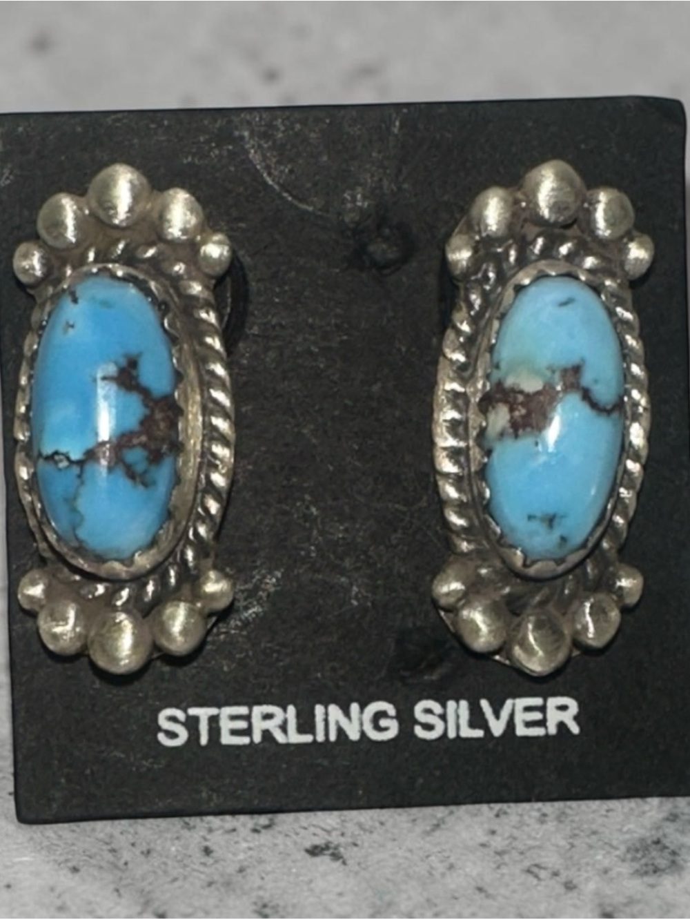 925 Sterling Silver Golden Hill Turquoise Oval Stud Earrings Stamped